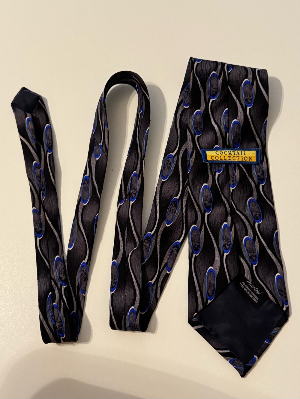 Cocktail Collection Men's Black Tie with Blue Oval Pattern